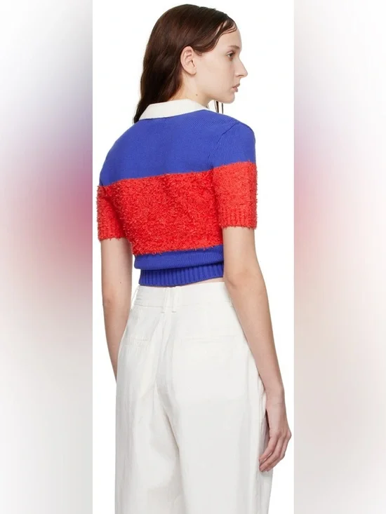 STAUD Spencer Top in Hibiscus & Atlantic Rugby Stripe Red White and Blue Texture - Picture 10 of 10